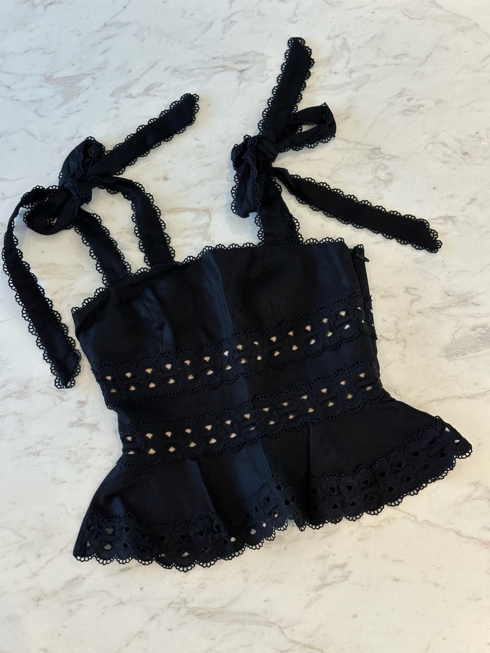 Zimmermann Kirra Tie Shoulder Cropped Top Black Size AU 1